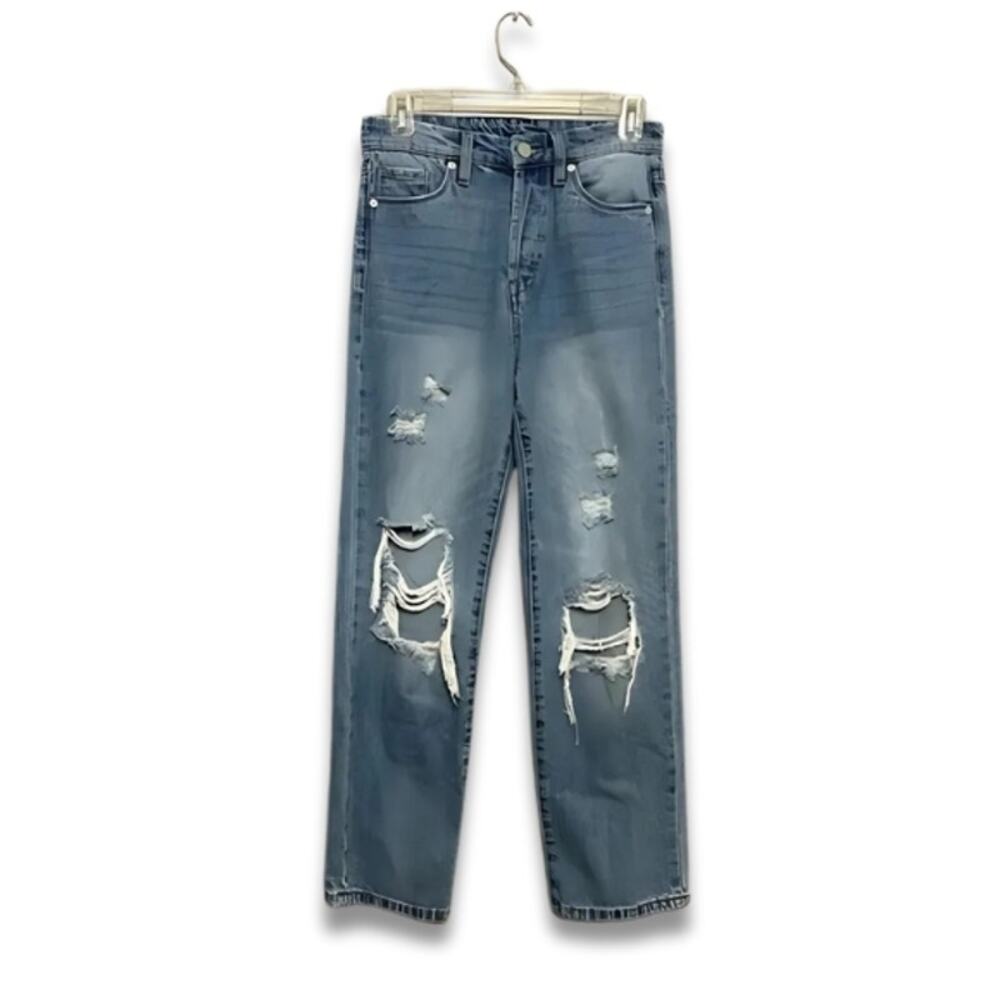 Blank NYC The Baxter Straight Leg Jeans Distressed High Rise Zip Women's 25 NWT
